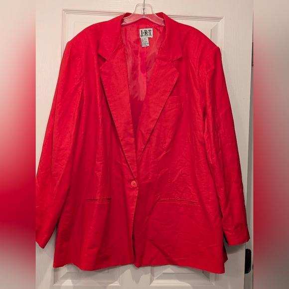 J.R.T. Newport News Linen Blend Blazer Red Plus Size 2X One Button Classic Style - Picture 2 of 7